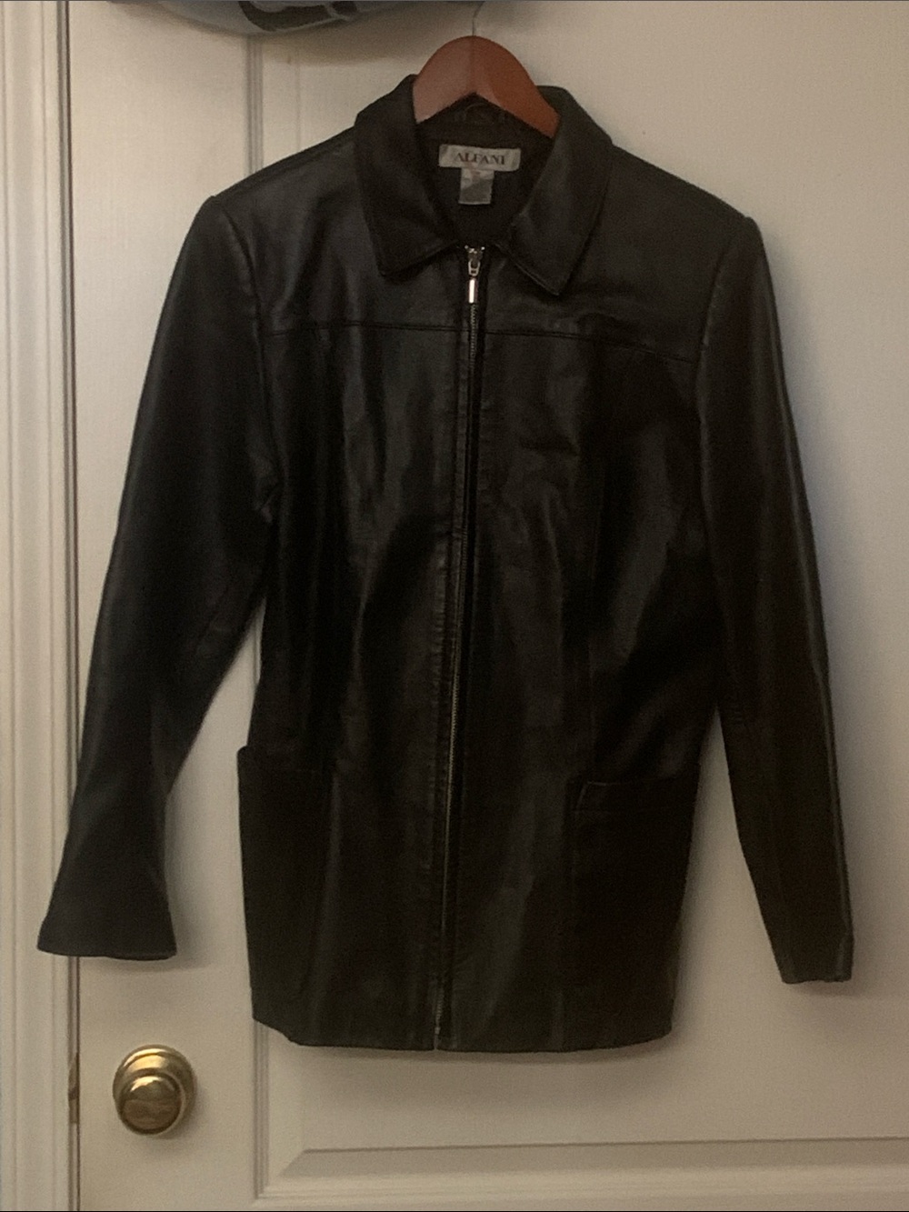 Alfani Black Leather Zip-Front Women's Jacket